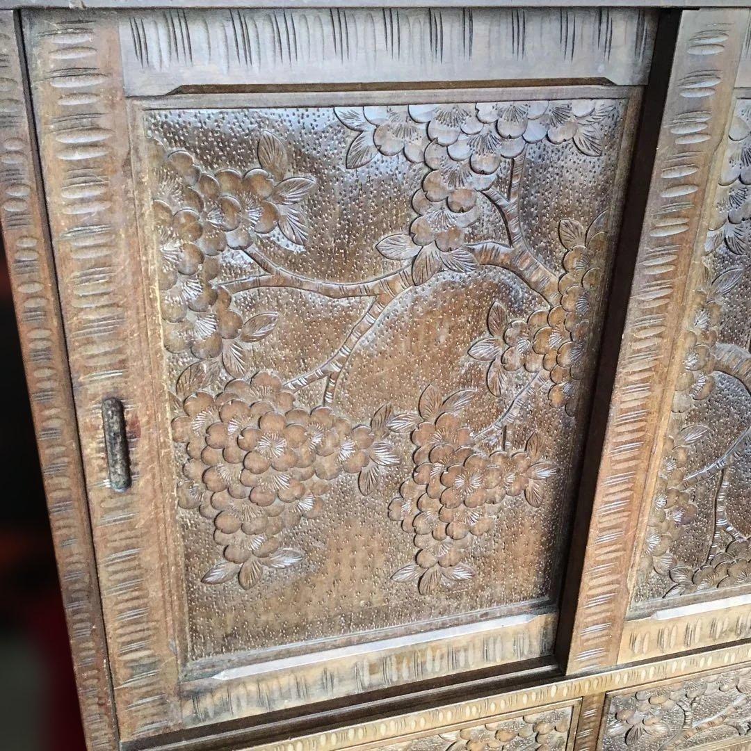 アンティーク軽井沢彫り　櫻　小箪笥　収納　引出し