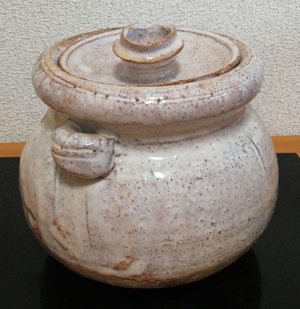 宇田川聖谷作　萩焼　耳付　水指　共箱　共布　茶道具