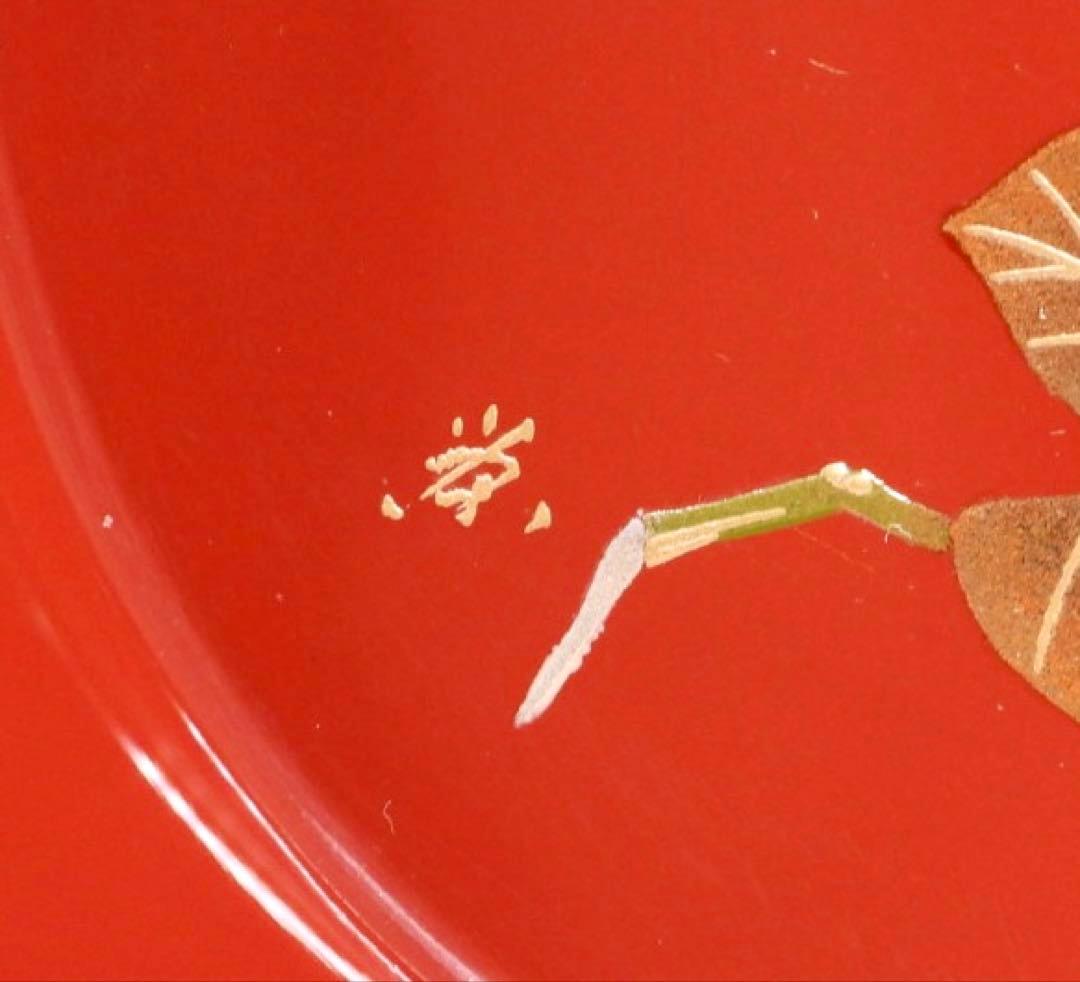 美品★輪島塗 蒔絵師 西塚栄治在銘★花蒔絵 漆塗 飾皿二枚セット★共箱付き