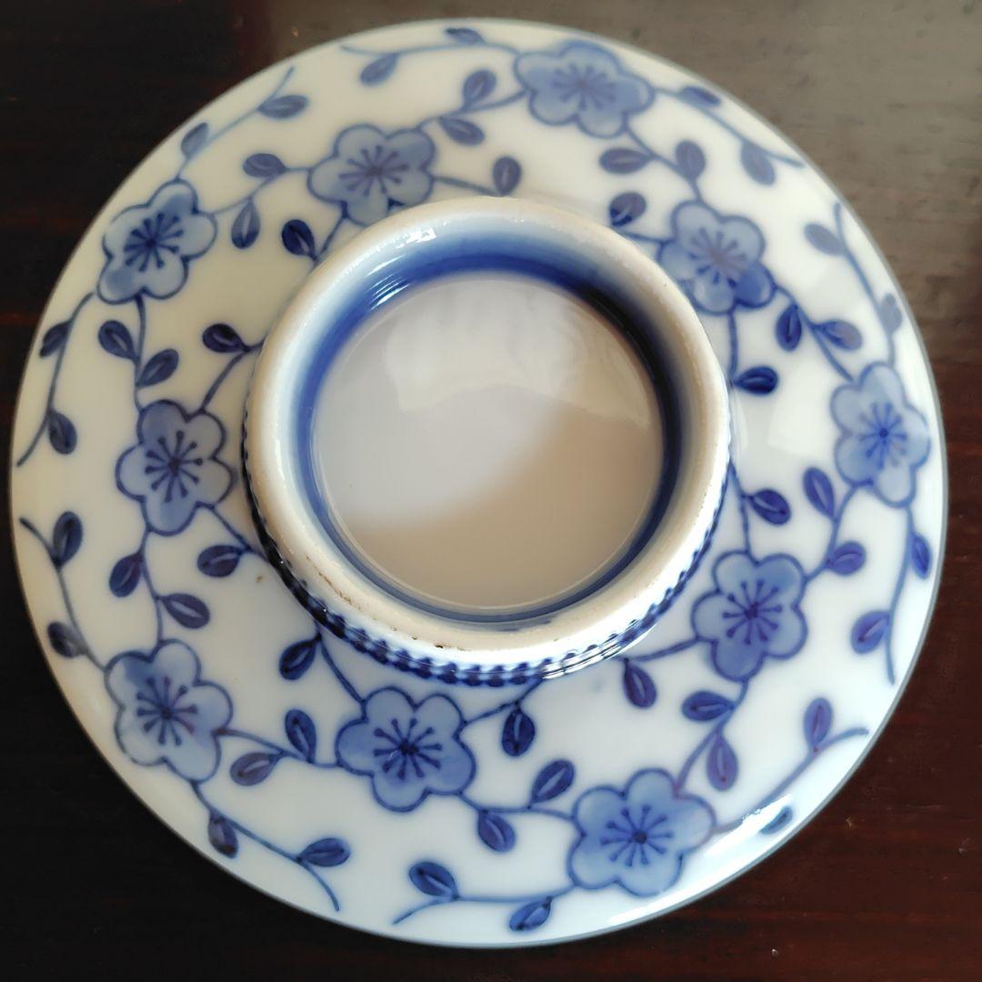 伊万里 染付 蓋付き茶碗 6客 飯碗 梅 レトロ アンティーク 冬 春