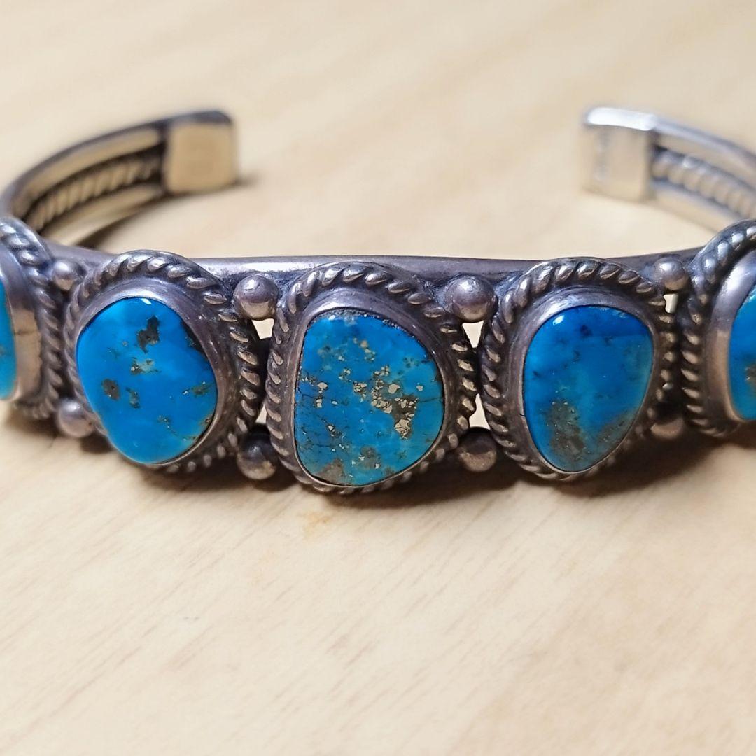 5ストーンイサカピーク ターコイズ バングル インディアンジュエリー ナバホ