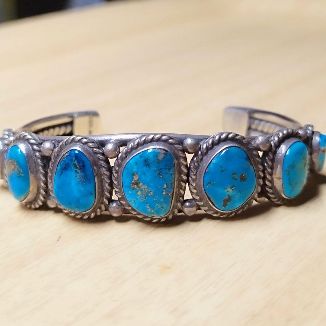 5ストーンイサカピーク ターコイズ バングル インディアンジュエリー ナバホ