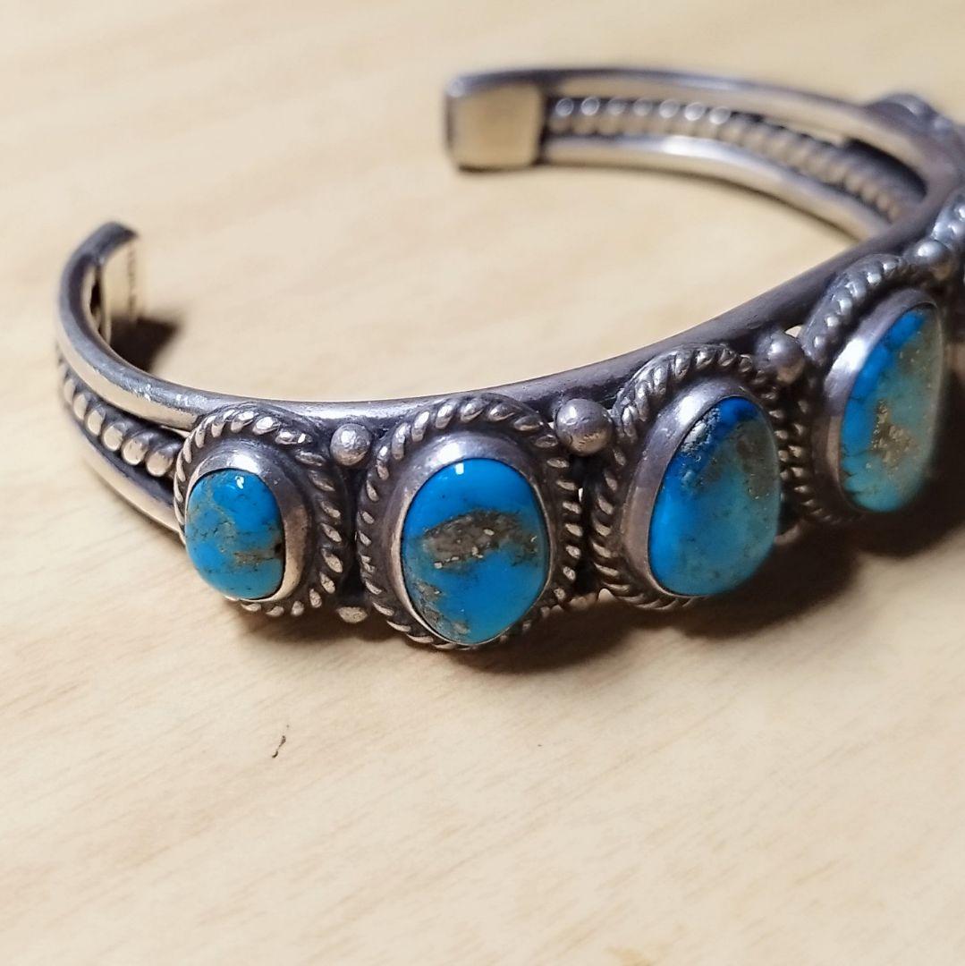 5ストーンイサカピーク ターコイズ バングル インディアンジュエリー ナバホ