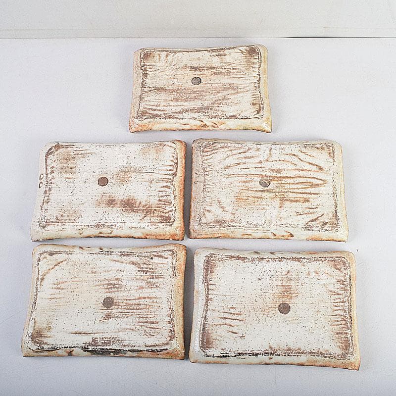 和食器　茶懐石　熊本喜一作　粉引　陶皿　銘々皿　五客　共箱　V　8917