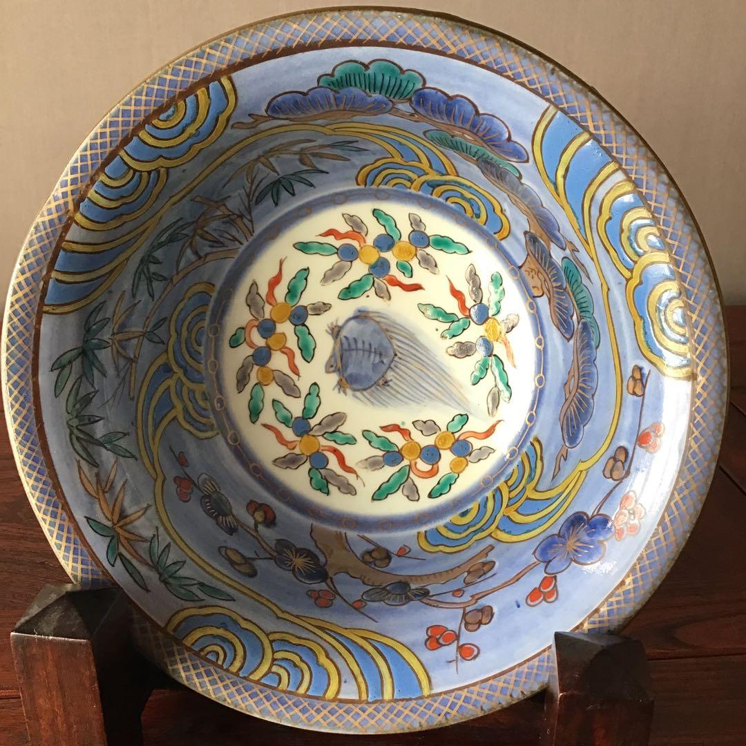 古伊万里　瑠璃秞松竹梅　遊亀竹雀　喜翔図　鉢　　江戸期