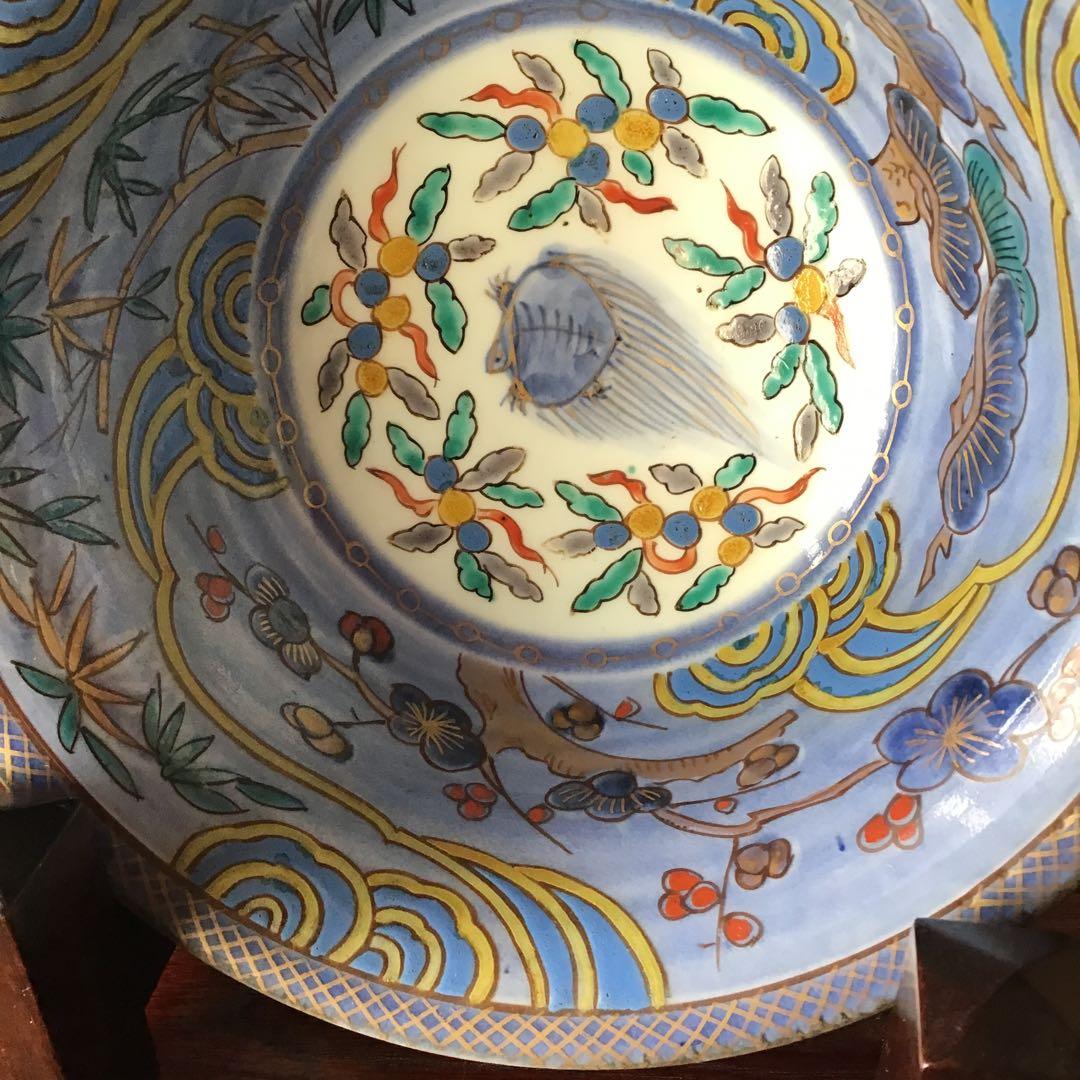 古伊万里　瑠璃秞松竹梅　遊亀竹雀　喜翔図　鉢　　江戸期