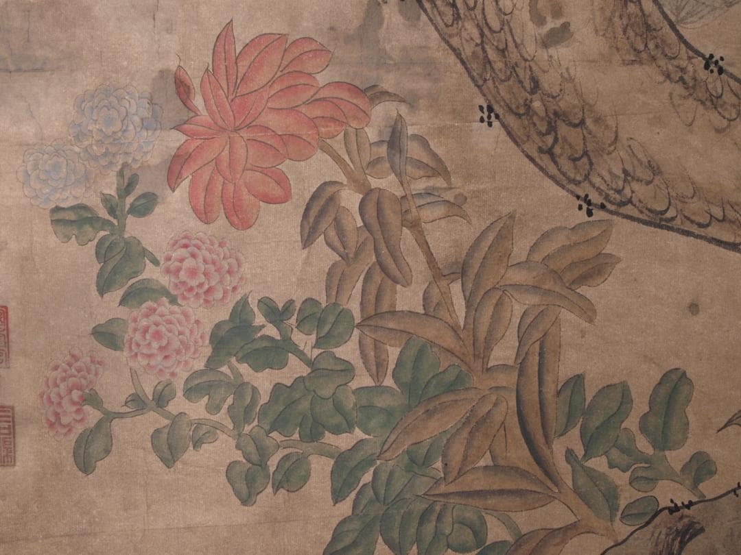 【骨董掛け軸】花鳥図 中国顾闵中　肉筆掛け軸　 唐物唐本　AK610A12-2