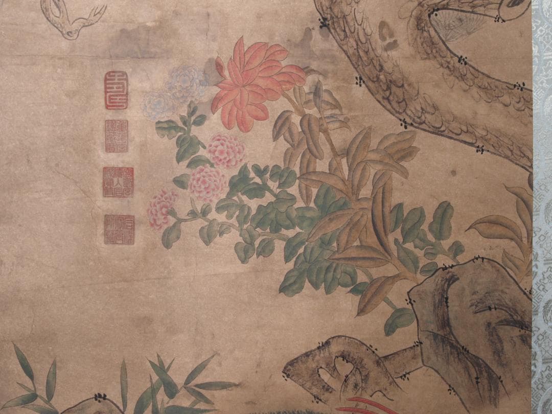 【骨董掛け軸】花鳥図 中国顾闵中　肉筆掛け軸　 唐物唐本　AK610A12-2