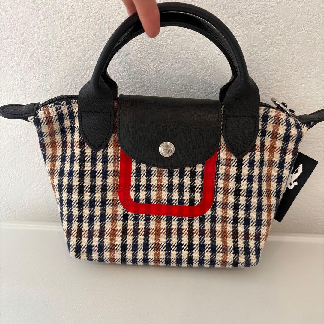Longchamp ハンドバッグ　ショルダーバッグ　千鳥格子　マルチカラー　XS