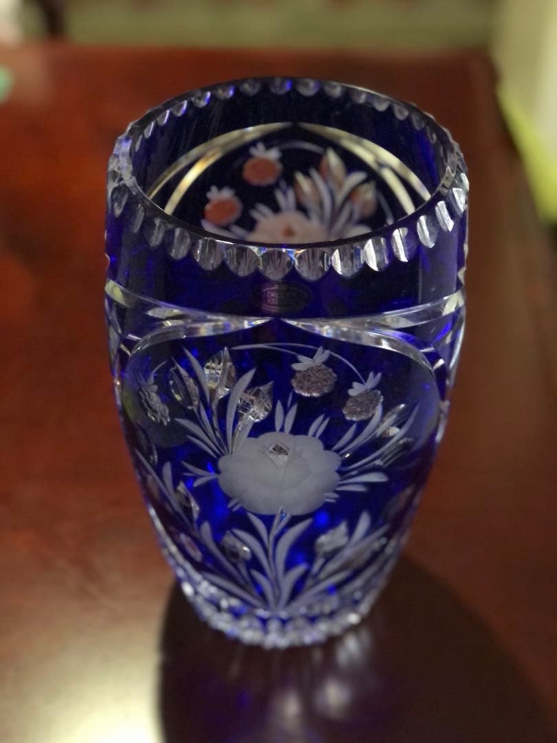 ドレスデンクリスタル　コバルトブルー ガラス花瓶