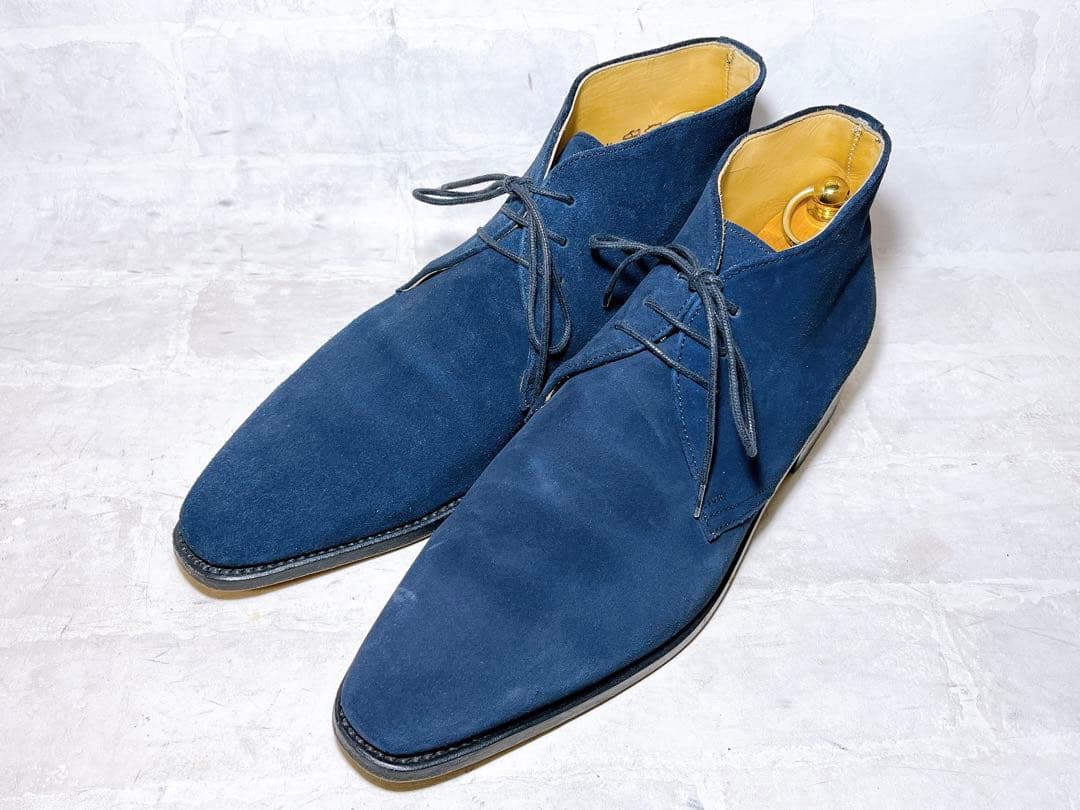 スペイン製【極美品】Berwick 高級 スエードチャッカブーツ 紺 UK6.5