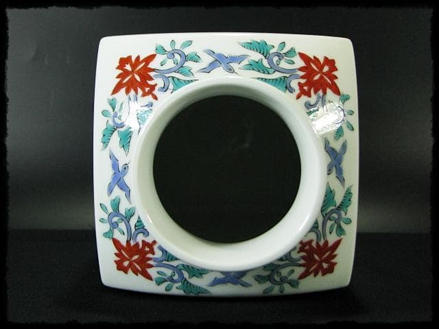 古琳庵 館林 宏久 柿右衛門 錦麦四季紋図 四方 壺 高約32cm 花入 花器