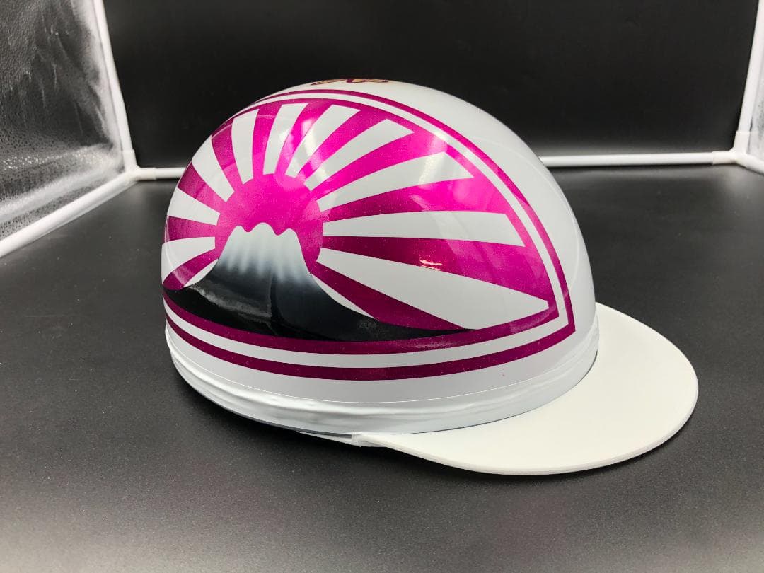 コルク半　カスタム　富士日章　三つボタン　ホワイトピンク　ラメ　文字あり