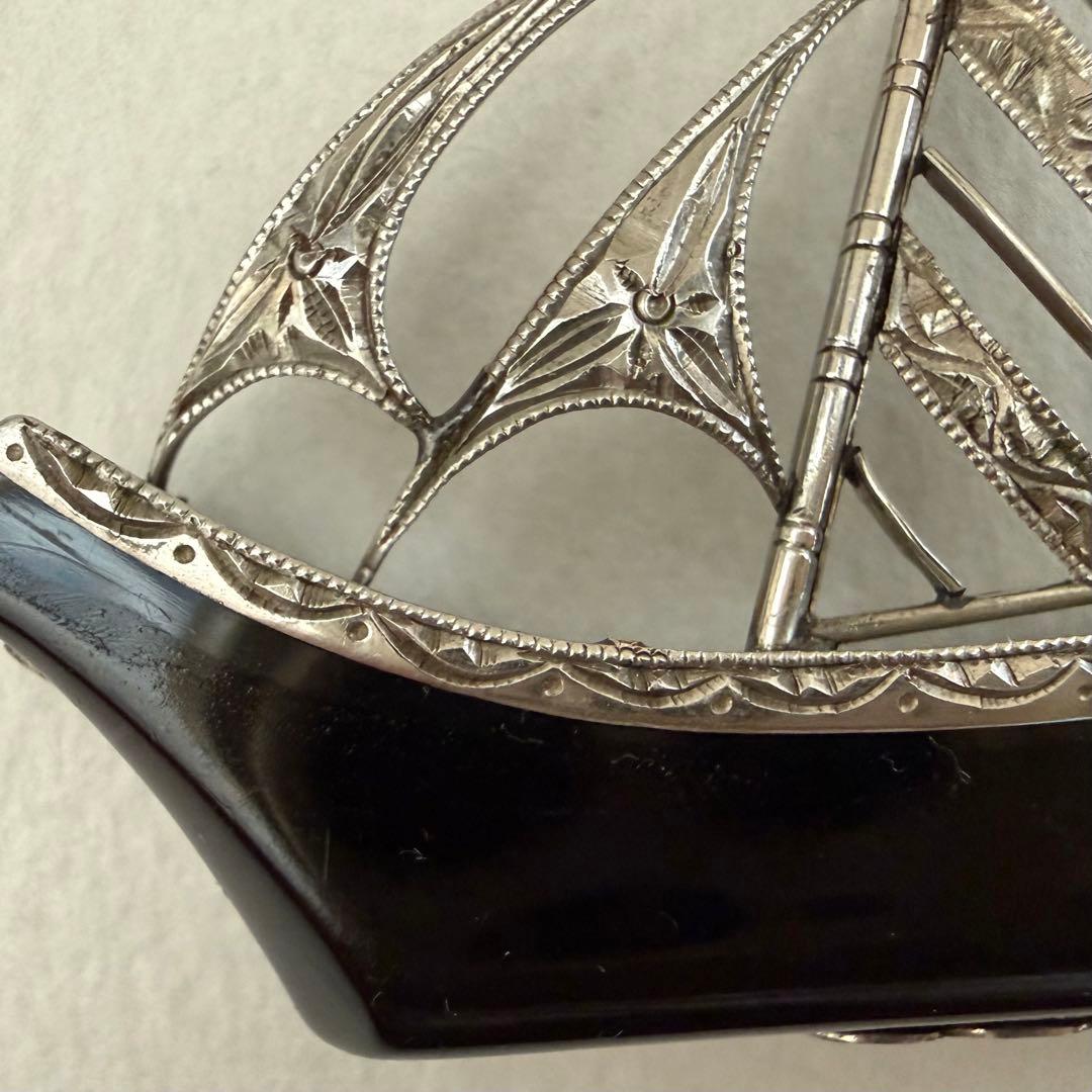 アンティーク帯留　帆船　綺麗な彫り　大正ロマン