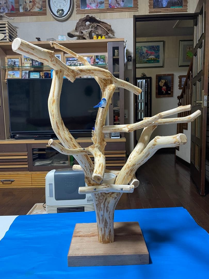 天然木製 鳥用止まり木 高さ約65cm