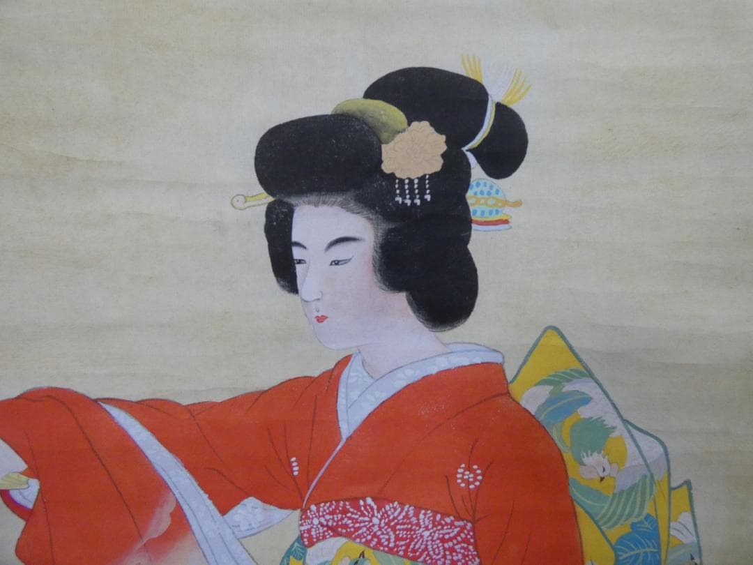 日本画　掛け軸　上村松園　美人画　手描き　肉筆　紙本