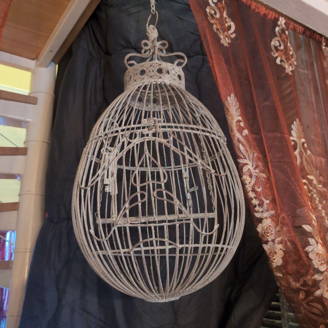 フランスアンティーク装飾的なグレー金属製鳥かご