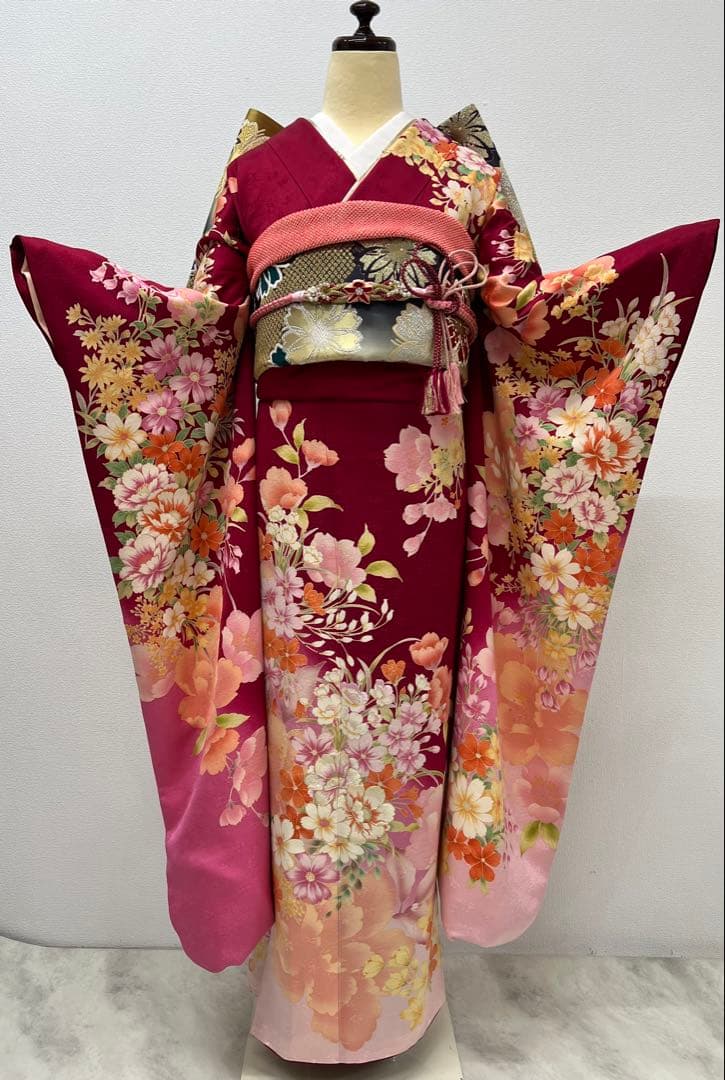 振り袖　フルセット　長襦袢付　金彩加工　刺繍　結婚式　長尺袋帯　成人式　716