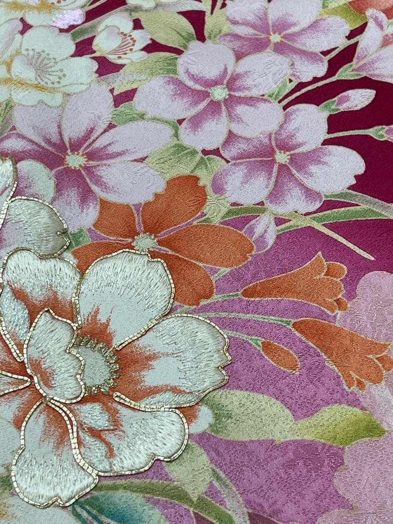 振り袖　フルセット　長襦袢付　金彩加工　刺繍　結婚式　長尺袋帯　成人式　716