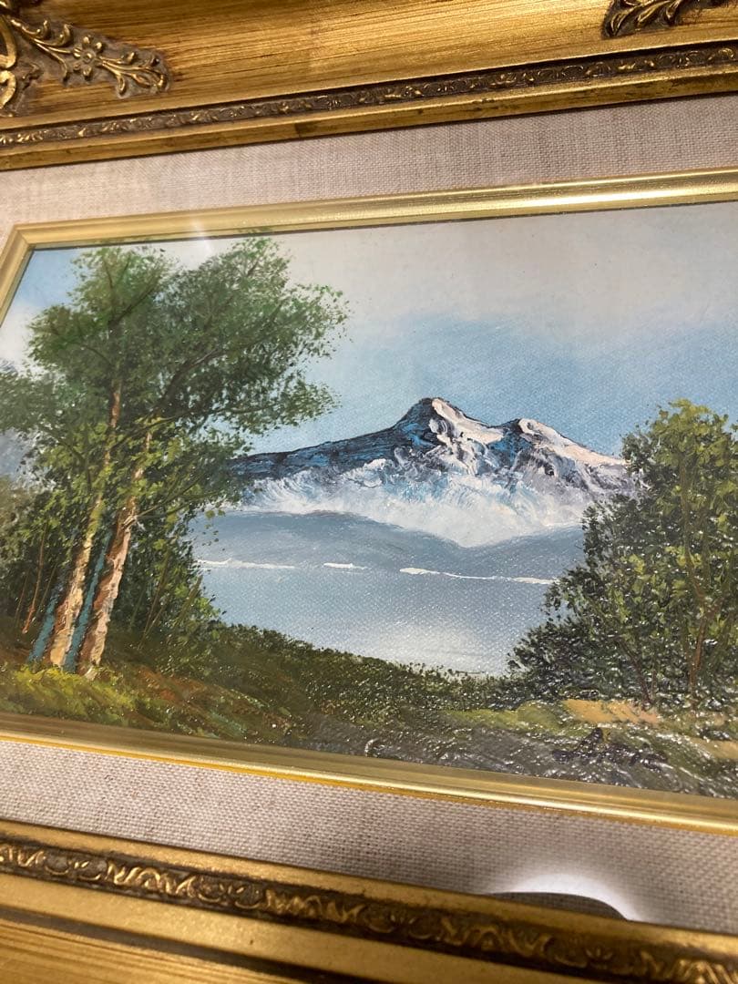 ゴールド額縁　風景画　油絵　山　自然