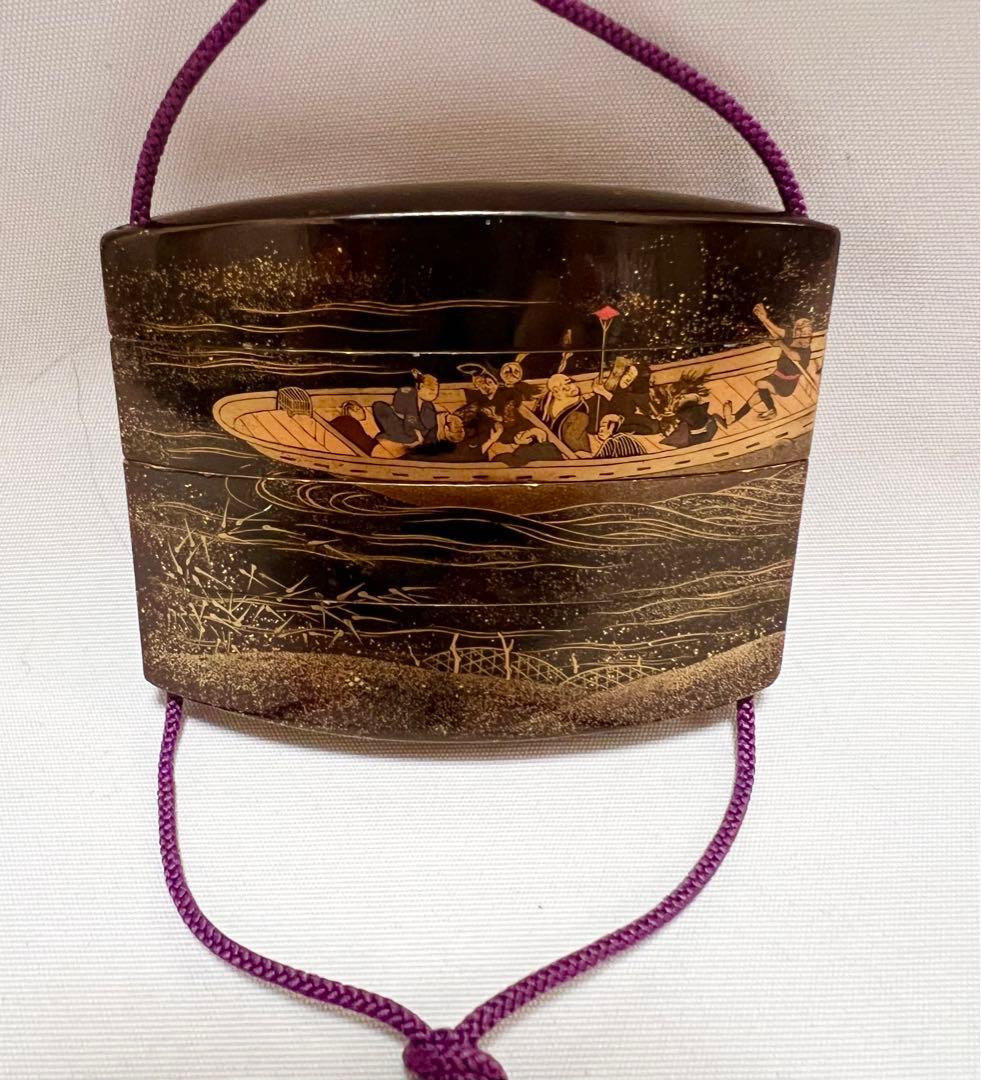 印籠 時代蒔絵 忠光 サイン アンティーク 木製