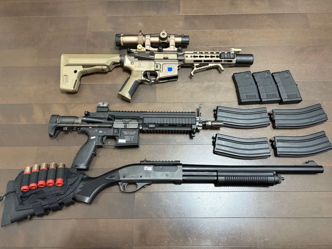 M4(VFC？)、HK416c(WE)、M870(東京マルイ)
