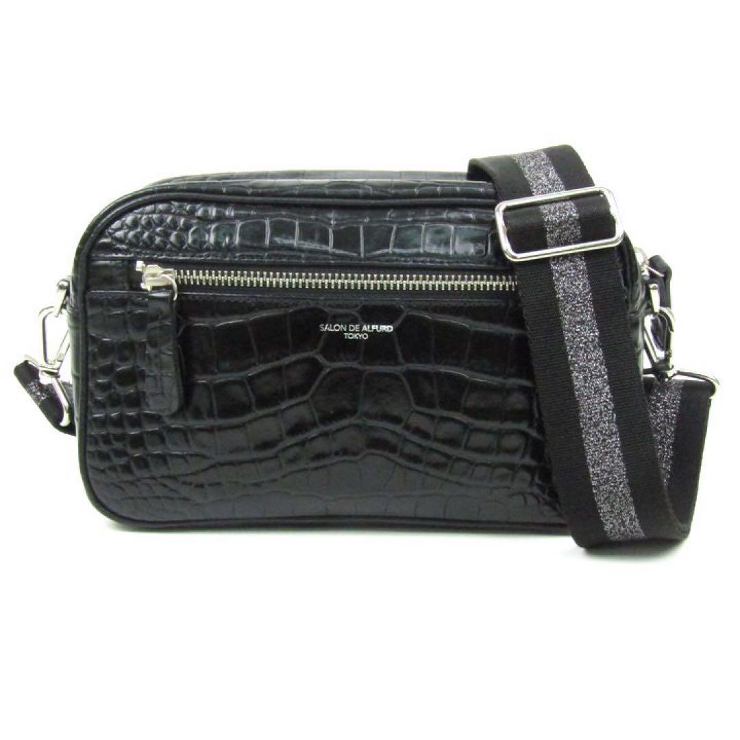 美品✨ サロンドアルファード クロコダイル型押し レザーショルダーバッグ 黒
