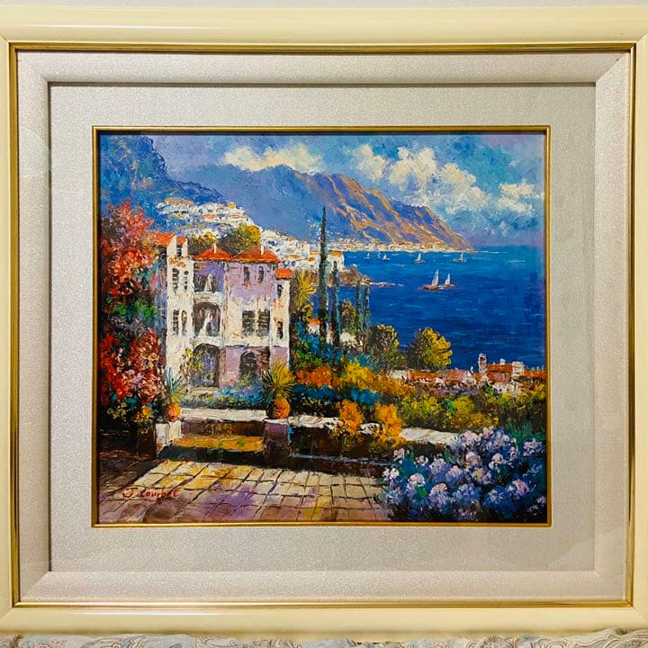 J.クールベ【地中海の眺め】油絵　油彩