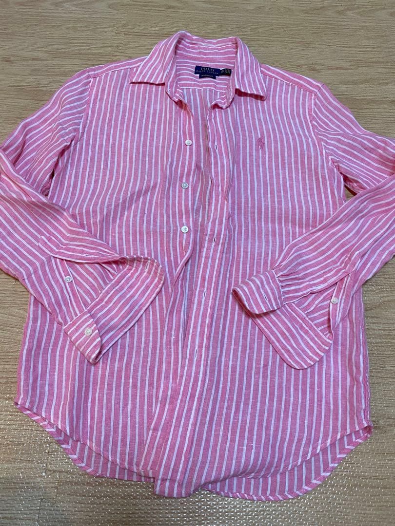 POLO RALPH LAUREN XXS リネンシャツピンクストライプ