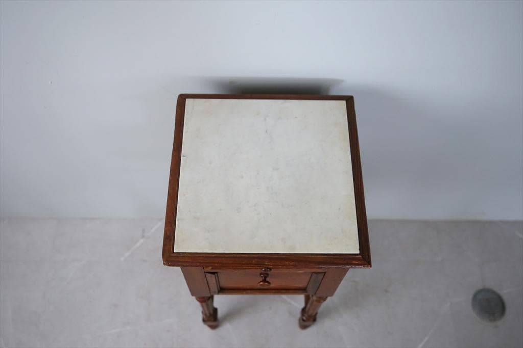 フランスアンティーク木製*大理石キャビネット/ナイトテーブル机(90-16)