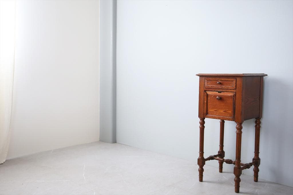 フランスアンティーク木製*大理石キャビネット/ナイトテーブル机(90-16)