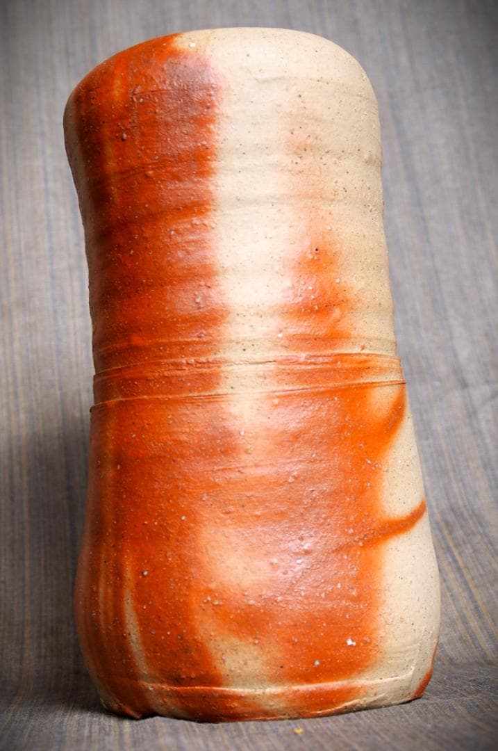 人気作家★金重有邦【師：金重素山、金重陶陽】★備前緋襷花入★共箱・布