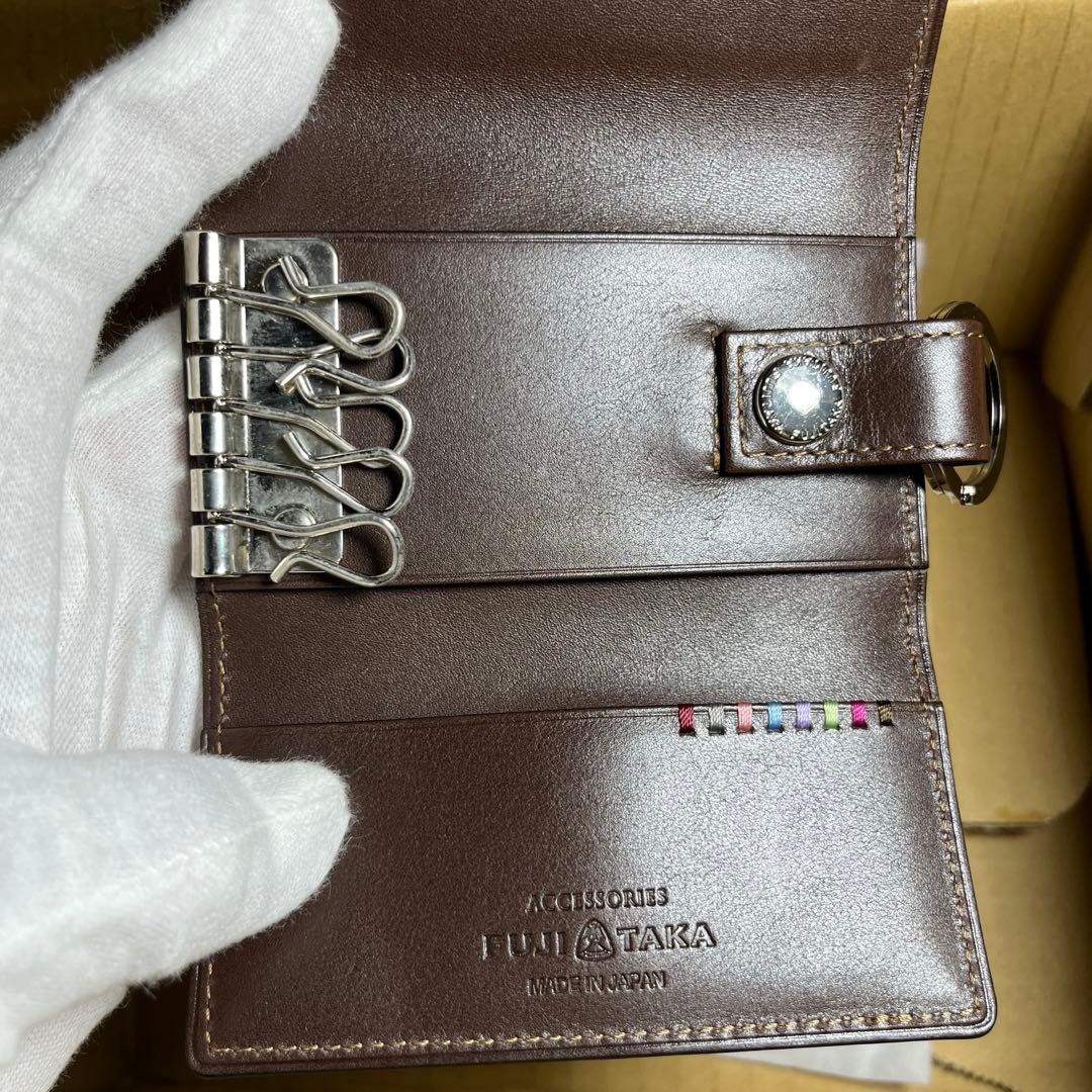 FUJITAKA デュプイボックスカーフ キーケース　チョコ