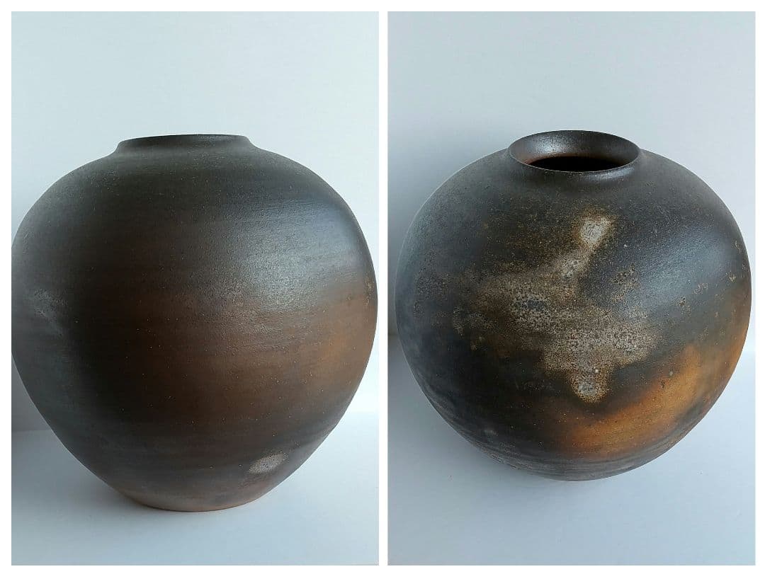 小西陶古　備前焼　花器　大壷　桟切