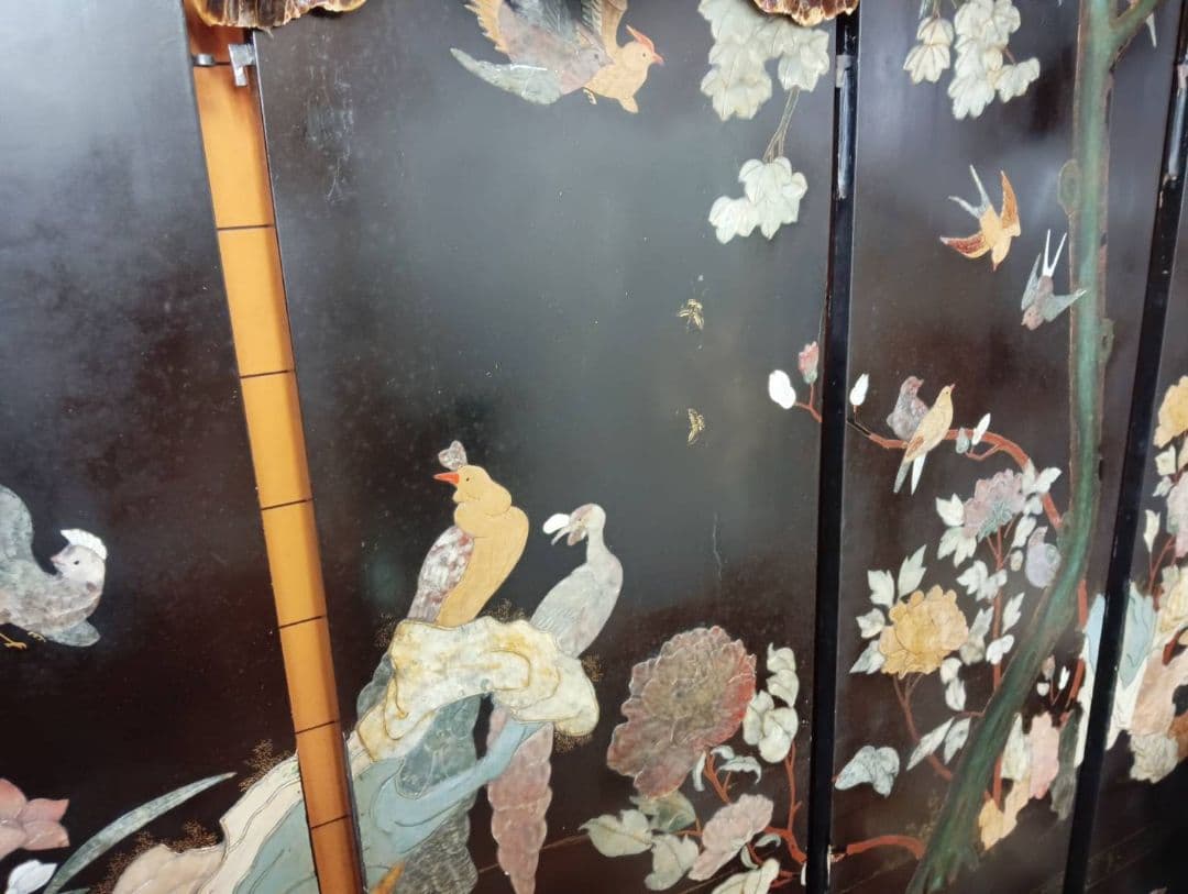 花鳥風月の木製屏風