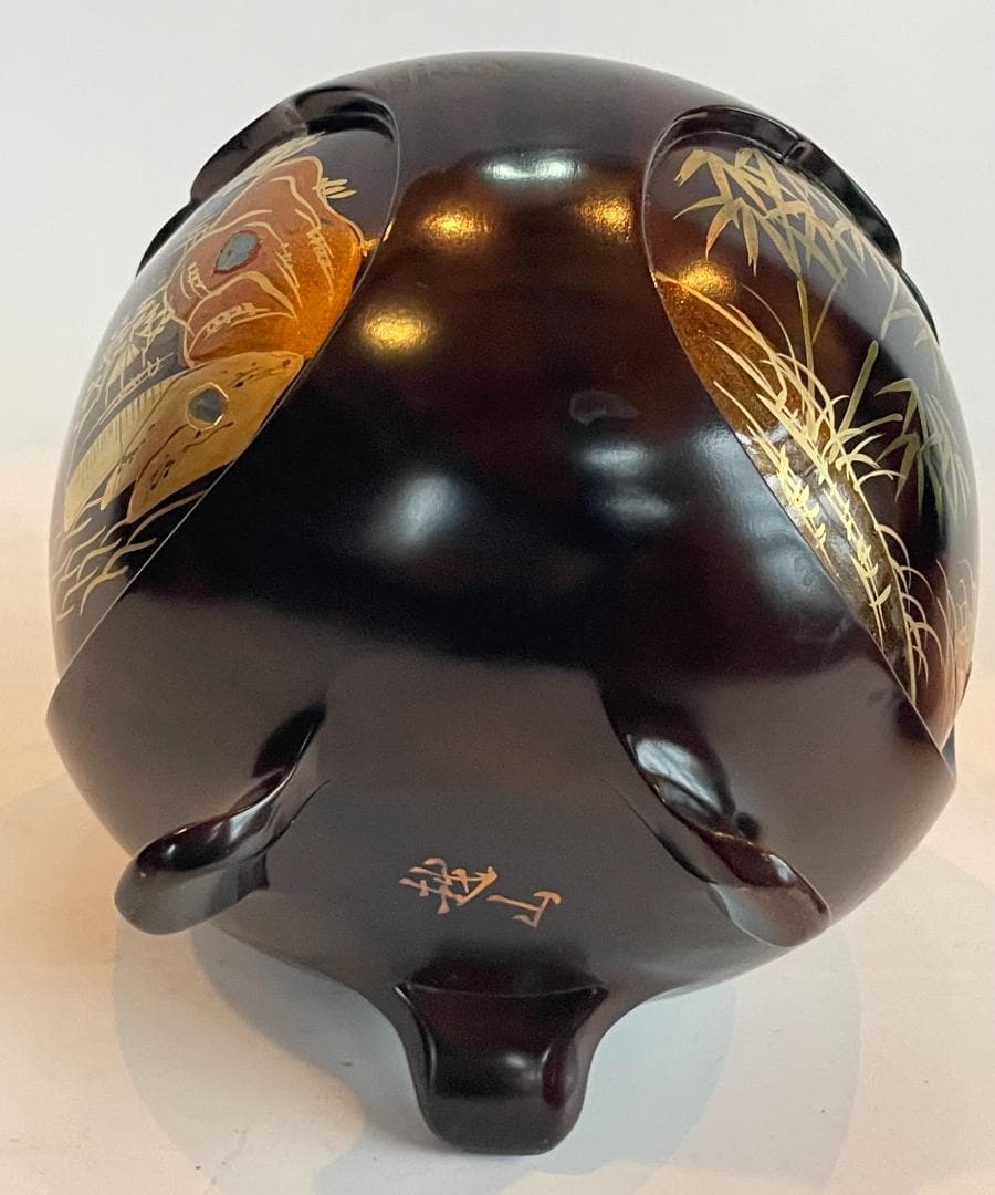 輪島塗 香炉 紫檀 蒔絵 越山 三つ足 山水 阿古陀 漆 金箔 螺鈿細工 骨董