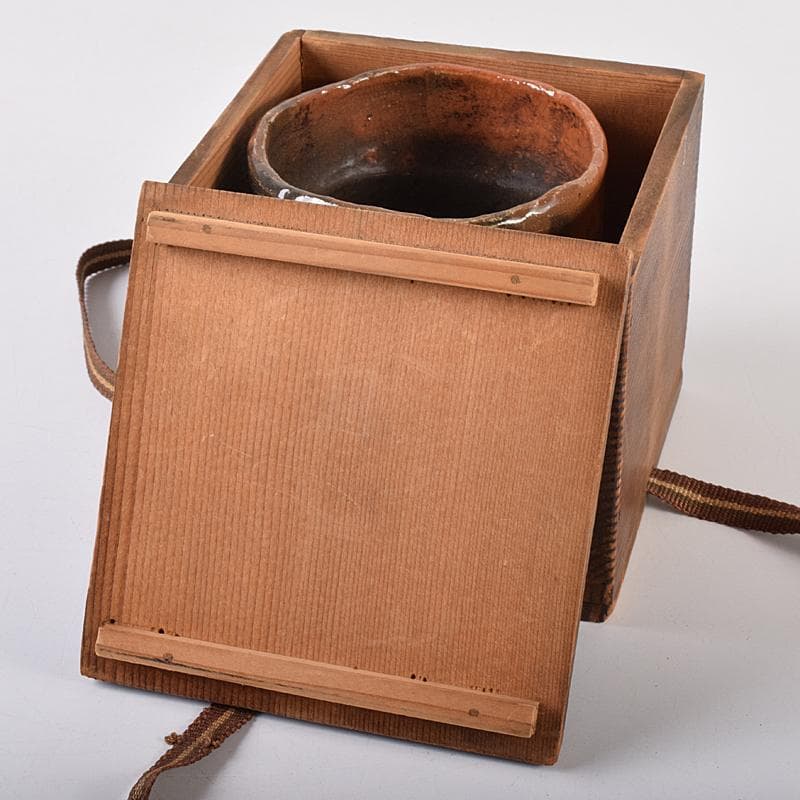 茶道具　京焼　秀楽造　赤楽筒茶碗　共箱　V　R8030