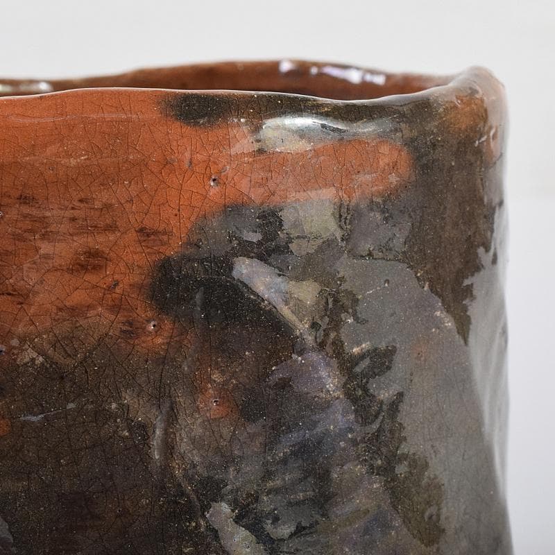 茶道具　京焼　秀楽造　赤楽筒茶碗　共箱　V　R8030