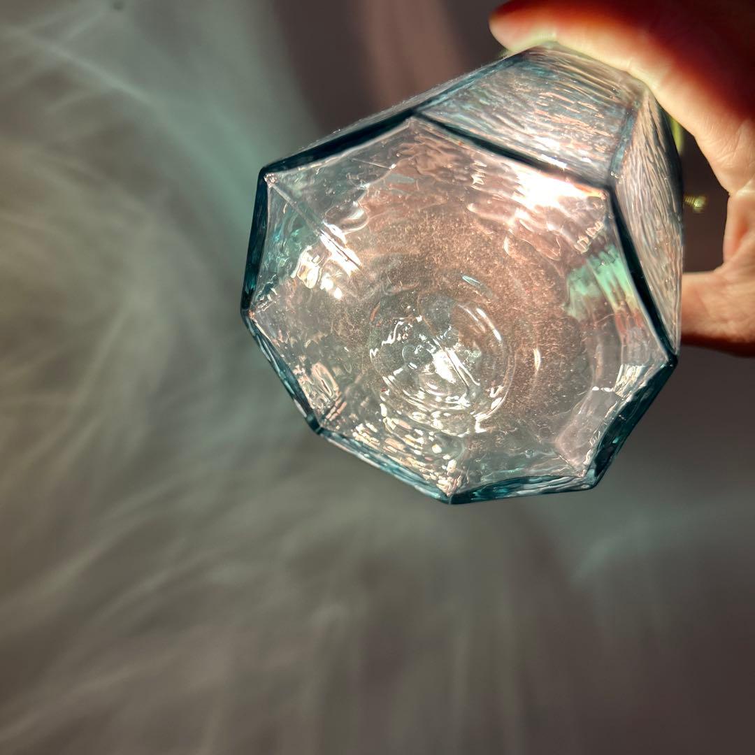 安土草多　青いガラスのペンダントライト　コードと電球付き