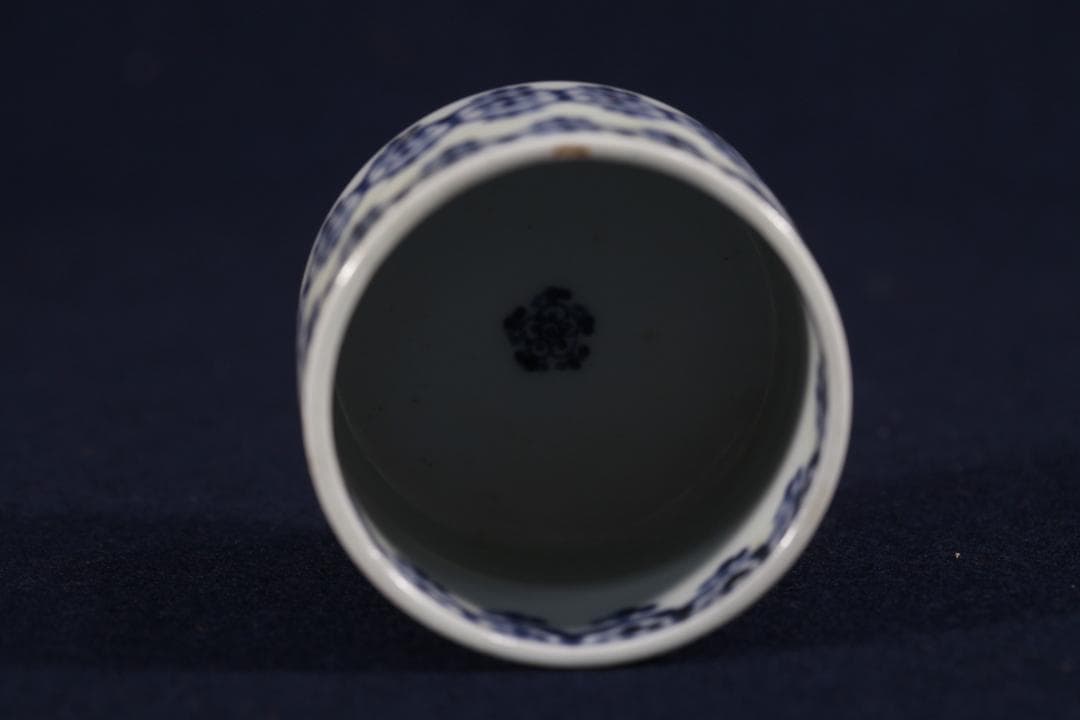 361　古伊万里染付瓔珞紋半筒蕎麦猪口　無疵美品　江戸中期