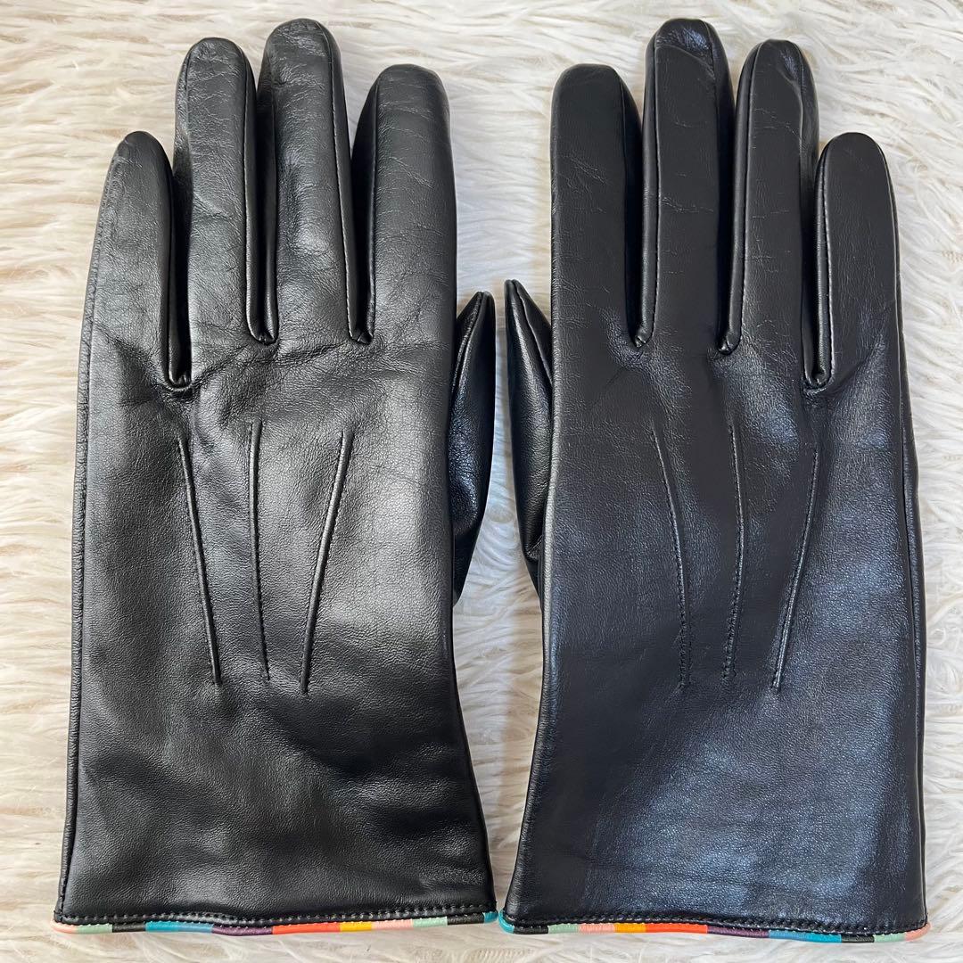 【新品未使用】ポールスミス　アーティストストライプ パイピング レザーグローブ
