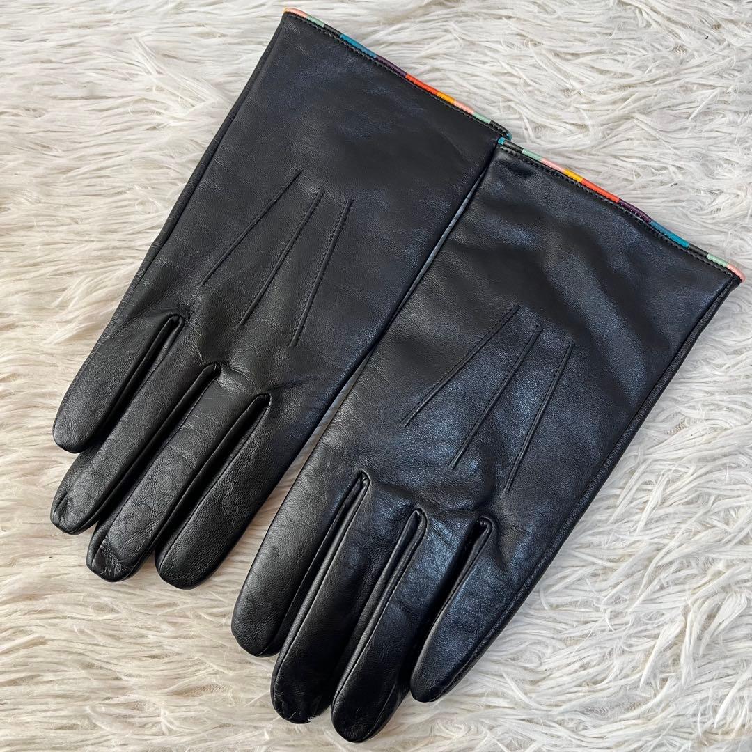 【新品未使用】ポールスミス　アーティストストライプ パイピング レザーグローブ
