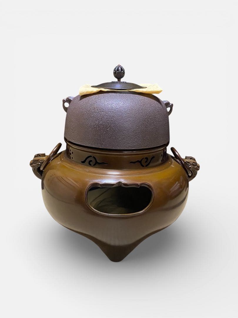 ◆唐銅 鬼面風炉 一ノ瀬宗也 釜師 佐藤清光 美品 共箱 茶道具
