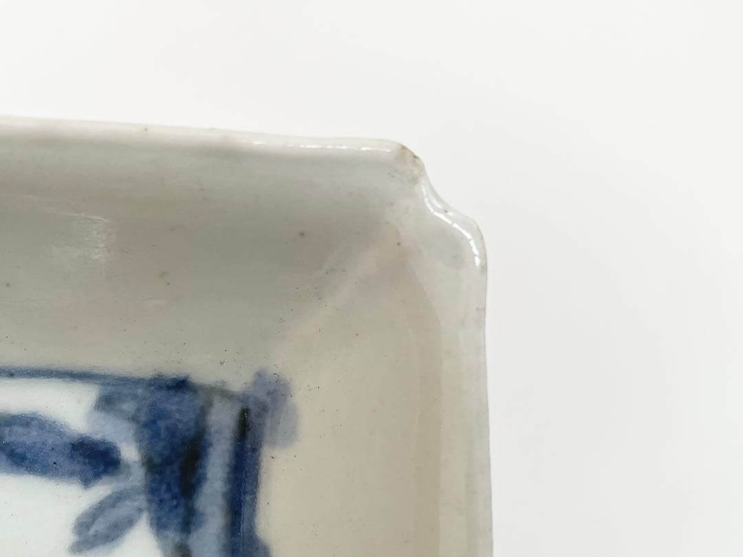 骨董　アンティーク　古伊万里　染付　水車波文様　長方皿　長皿　料理　懐石　2枚