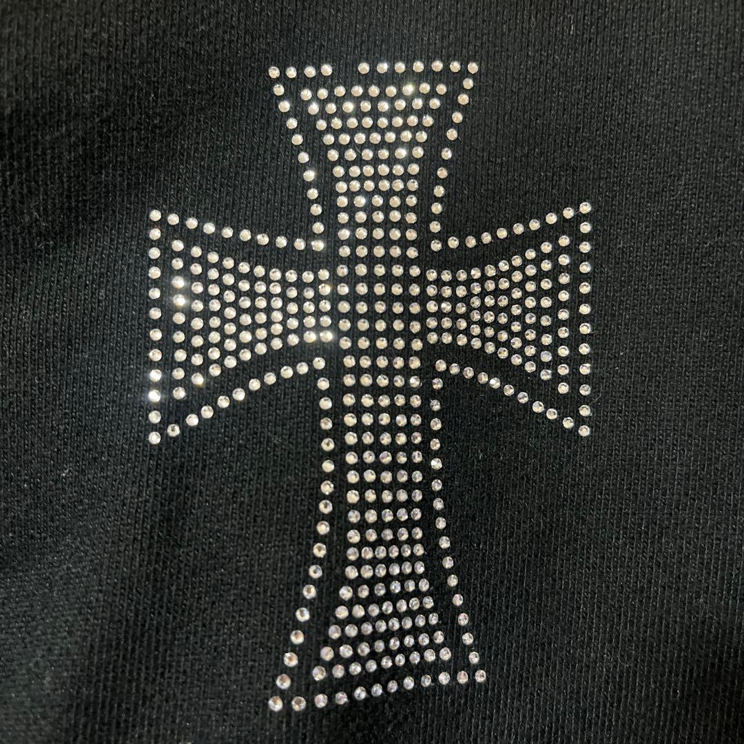 UNKNOWN LONDON パーカー 黒 十字架 クロス M ラインストーン