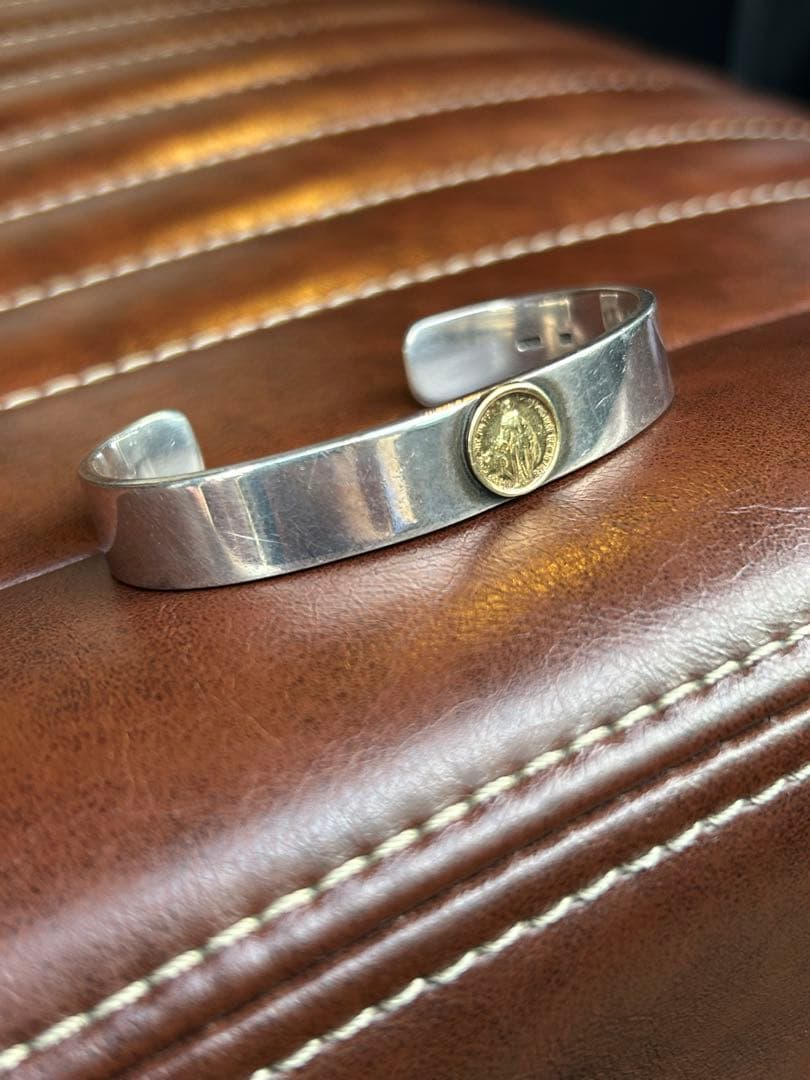 シルバー925×k18 平打ちバングル　マリア　18金