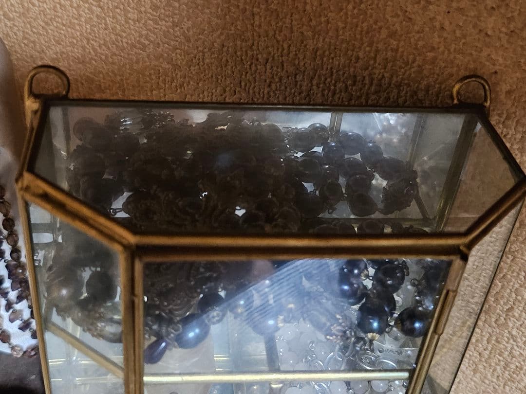 フランス ヴィンテージ 真鍮 ガラス製 鏡 宝石箱 ジュエリーボックス 違い棚