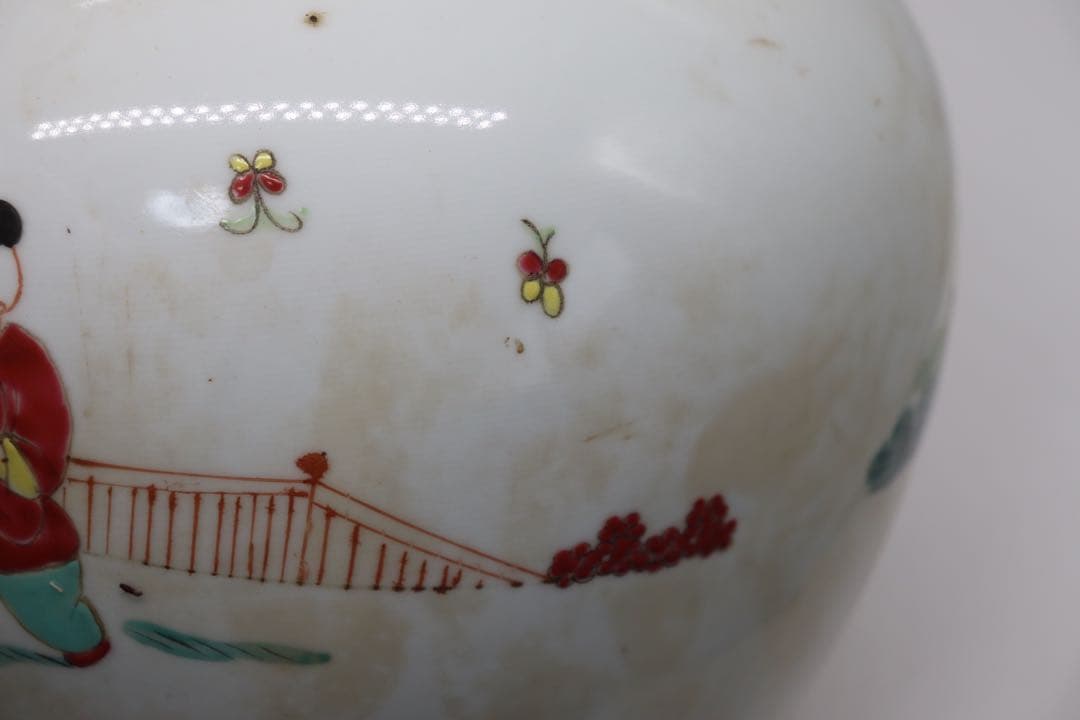 中国　粉彩　唐子　大壺　送料込み250423