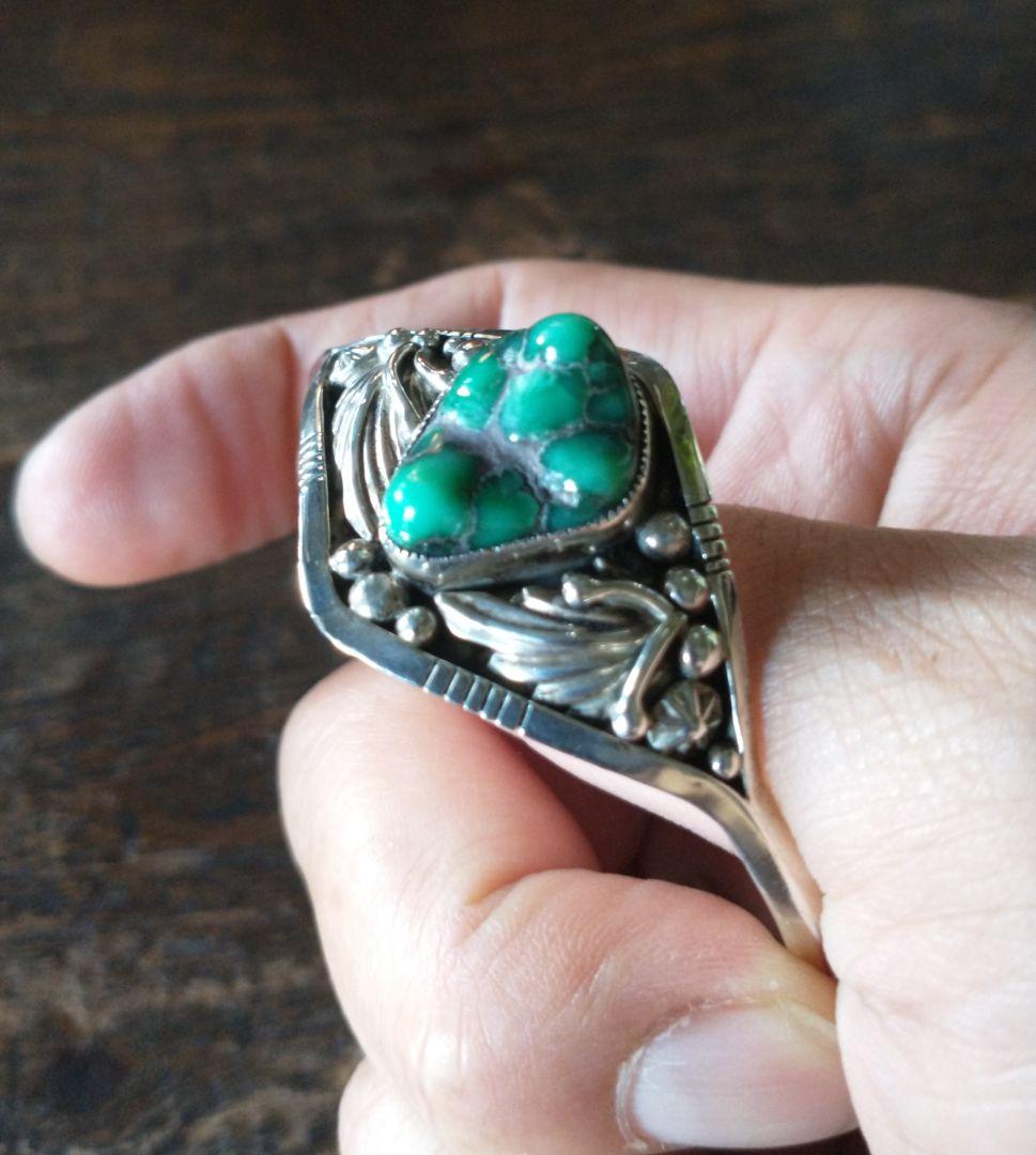 インディアンジュエリー　ターコイズシルバーバングル STERLING 刻印有