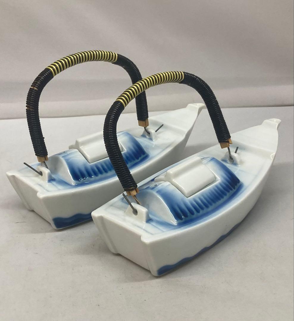 B294s「船形　酒器」一対　肥前 福泉造　共箱　銚子　懐石道具　茶道具